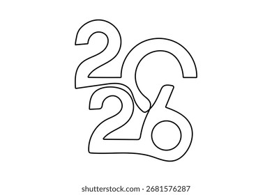 Feliz año nuevo 2026 línea continua que dibuja la Ilustración vectorial minimalista moderna del aislamiento del contorno