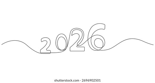 happy new year 2026 continuous single line art vector illustration,