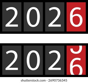 Happy new year 2026 countdown. Happy new year 2026 vector illustration with counter. Electric meter with numbers. Display of odometer. Dial with watt. Gauge panel of device.