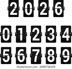 Happy new year 2026 countdown. Happy new year 2026 vector illustration with counter. Electric meter with numbers. Display of odometer. Dial with watt. Gauge panel of device.