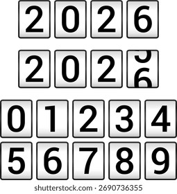 Happy new year 2026 countdown. Happy new year 2026 vector illustration with counter. Electric meter with numbers. Display of odometer. Dial with watt. Gauge panel of device.