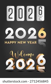 Cuenta regresiva de Feliz Año Nuevo 2026, Feliz Año Nuevo Anuncio de bienvenida Ilustración creativa sobre fondo negro