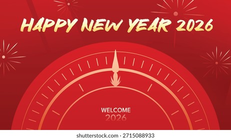 Feliz año Nuevo 2026 Diseño de celebración de reloj de cuenta regresiva. Perfecto para eventos del Año Nuevo, promociones de cuenta regresiva, carteles, Anuncios, saludos y diseños de redes sociales.