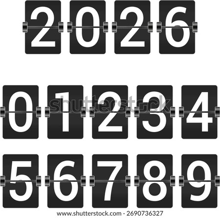 Happy new year 2026 countdown. Happy new year 2026 vector illustration with counter. Electric meter with numbers. Display of odometer. Dial with watt. Gauge panel of device.