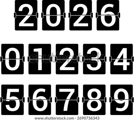 Happy new year 2026 countdown. Happy new year 2026 vector illustration with counter. Electric meter with numbers. Display of odometer. Dial with watt. Gauge panel of device.