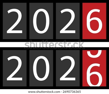 Happy new year 2026 countdown. Happy new year 2026 vector illustration with counter. Electric meter with numbers. Display of odometer. Dial with watt. Gauge panel of device.