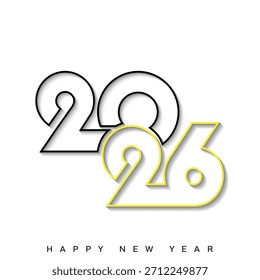 Feliz año Nuevo 2026 Diseño de póster de tipografía amarilla minimalista creativa. Ilustración vectorial
