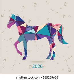 Happy new year 2026 creative greeting card with Horse made of triangles