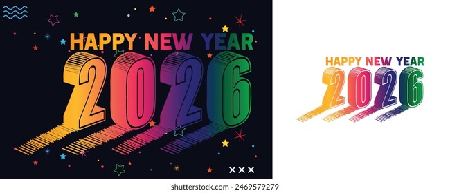 Happy new year 2026 design. Minimal inscription 2026 logo text design. New Year celebration concept. Vector illustration holiday greeting card design. Design