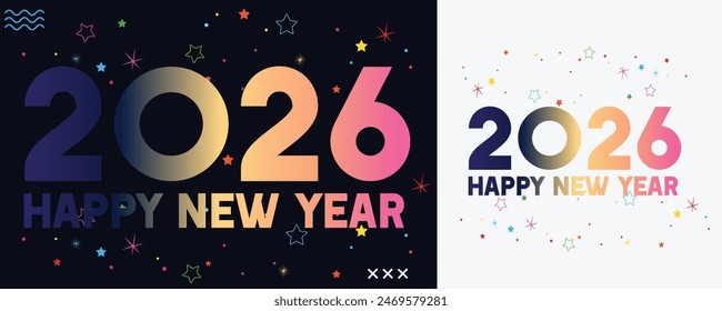 Happy new year 2026 design. Minimal inscription 2026 logo text design. New Year celebration concept. Vector illustration holiday greeting card design. Design