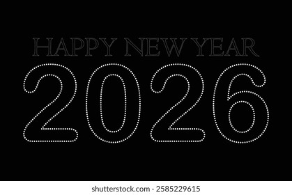 Happy New Year 2026 Design for Greeting Cards.Stylish, bold black numbers 2026 with the words "Happy New Year" below, on a simple white background.