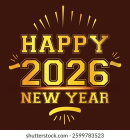 Happy new year 2026 design with colorful truncated number illustrations.