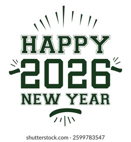Happy new year 2026 design with colorful truncated number illustrations.