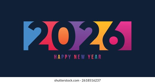 Happy new year 2026 design. With colorful truncated number illustrations. Premium vector design 2026