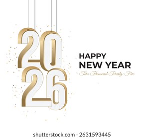 Happy New Year 2026 Design, Happy New Year 2026 minimalist geometric shapes, Happy new year 2026 celebration with typograph. Holiday calligraphy text for postcard, poster, banner design element.