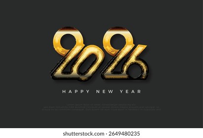Happy New Year 2026 design. Poster, Cover Vector Design for Happy New Year 2026 celebration. Premium design with luxury gold numbers.