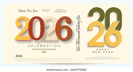 Happy New Year 2026 design. With illustrations of cut out numbers and with a subtle and beautiful touch of color. 2026 vector premium design.