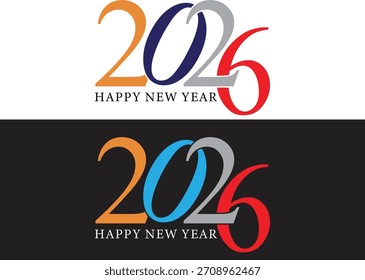 Feliz Ano Novo 2026 Elegante Vetor Tipografia Logo. Script Multicolor de Sobreposição Luxuosa para Convite Moderno, Cartão de Saudação Corporativa e Design de Marca High-End.