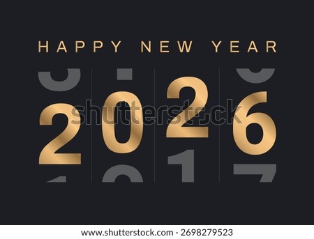 Happy New Year 2026 elegant design on Black background. Golden 2026 numbers. Luxury style. Vector illustration.