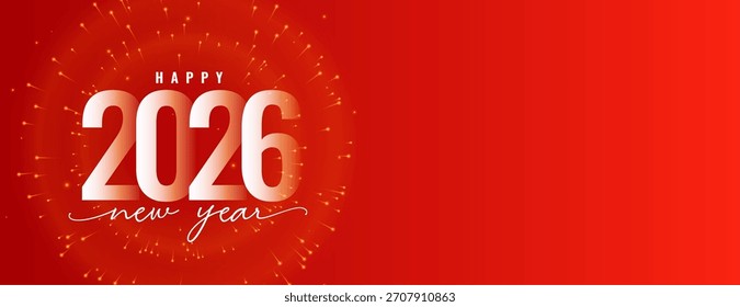 feliz ano novo 2026 fogo de artifício vermelho banner vetor