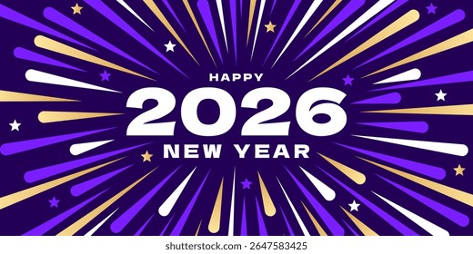 Happy New Year 2026 fireworks banner, card design template