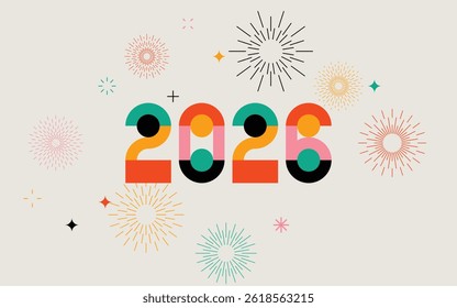 Feliz Ano Novo 2026. Design geométrico de estilo moderno, ilustração conceitual, banner, cartaz e fundo. Design vetorial.