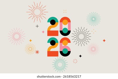 Feliz Ano Novo 2026. Design geométrico de estilo moderno, ilustração conceitual, banner, cartaz e fundo. Design vetorial.