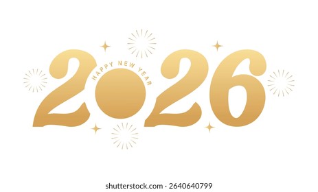 Happy new Year 2026 gold Text number isolated Background