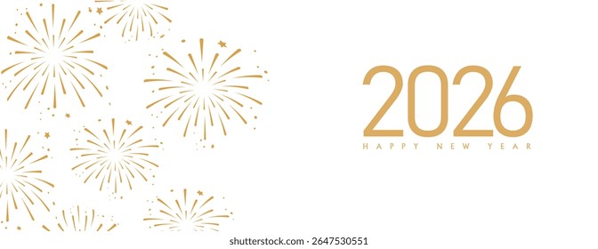 Happy New Year 2026 gold text effect firework star confetti Background