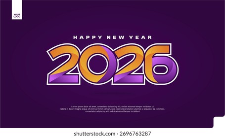 Feliz Ano Novo 2026 Gradiente Tipografia Banner com vibrante roxo e cor de laranja vetor