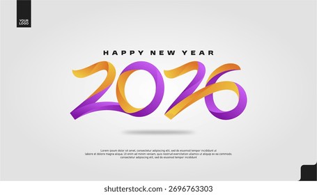 Frohes neues Jahr 2026 Gradient Typografie Banner mit lebendigen lila und orange Farben Vektor