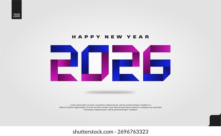 Feliz Ano Novo 2026 Gradiente Tipografia Banner com vibrante roxo e cor de laranja vetor