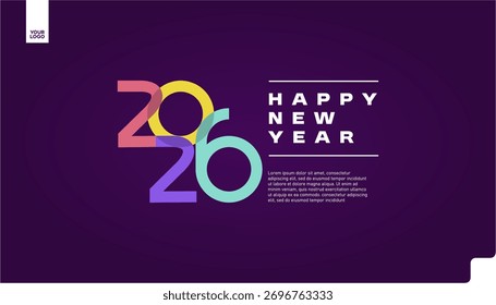 Feliz año Nuevo 2026 Anuncio de tipografía de gradiente con vibrantes Colores púrpura y naranja Vector