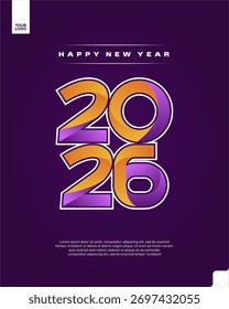 Happy New Year 2026 Gradient Colorful Poster with Vibrant Purple and Orange Typography Design Vector