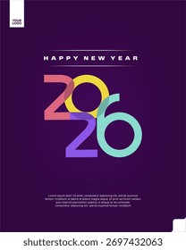 Happy New Year 2026 Gradient Colorful Poster with Vibrant Purple and Orange Typography Design Vector