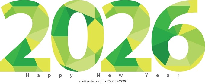 happy new year 2026 with green monochrome color  inside, 2026 vector illustration, isolated on white background.