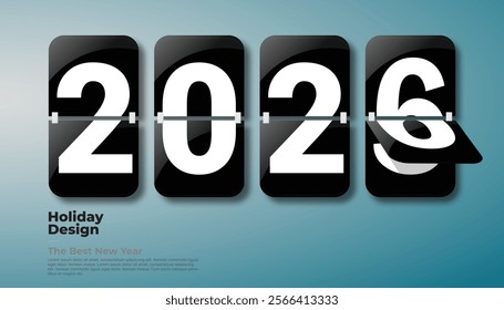 Happy New Year 2026 greeting card design template. End of 2025 and beginning of 2026. The concept of the beginning of the New Year