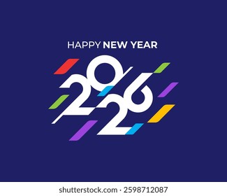 Happy New Year 2026 Greeting banner logo design illustration, Creative and Colorful 2026 new year vector background