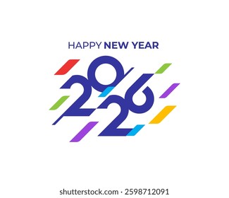 Happy New Year 2026 Greeting banner logo design illustration, Creative and Colorful 2026 new year vector background