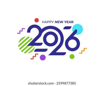 Happy New Year 2026 Greeting banner logo design illustration, Modern Creative and Colorful 2026 new year vector background