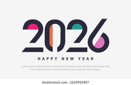 Happy new year 2026 greeting card design template. Happy new year 2026 vector illustration isolated on white background.