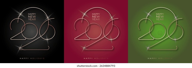 Happy new year 2026 greeting card set