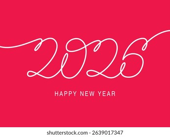 Happy new year 2026 greeting card, One line drawing phrase hand writing calligraphy