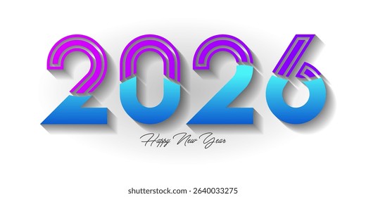 happy new year 2026 greeting design with blue and purple color on white background