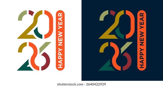 Happy New Year 2026 greeting design with colorful numbers on black and white background, for calendar, greeting, event, celebration, business card