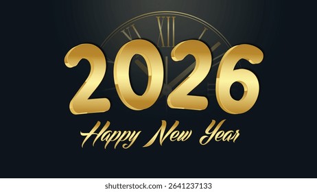 Happy New Year 2026 greeting card post Banner design golden text Background
