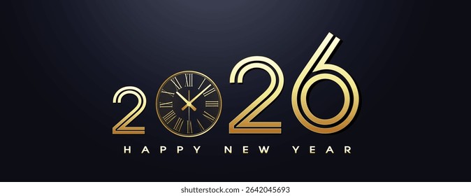 Happy New Year 2026 greeting card post Banner design golden text Background