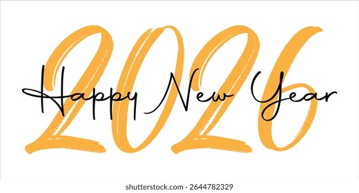 Happy new year 2026 greeting with brush stroke numbers isolated on white background