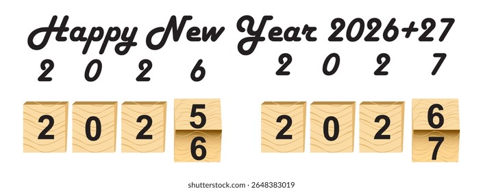 Feliz Ano Novo 2026 modelo de design de cartão de saudação. Final de 2025 e início de 2025. O conceito do início do Ano Novo. A página do calendário é virada e o ano novo começa.