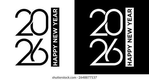 Happy New Year 2026 greeting design with minimalist numbers on black and white background for calendar,event,greeting card celebration